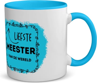 Akyol - liefste meester van de wereld koffiemok - theemok - blauw - Meester - de liefste meester - verjaardag - cadeautje voor meester - meester artikelen - kado - geschenk - 350 ML inhoud