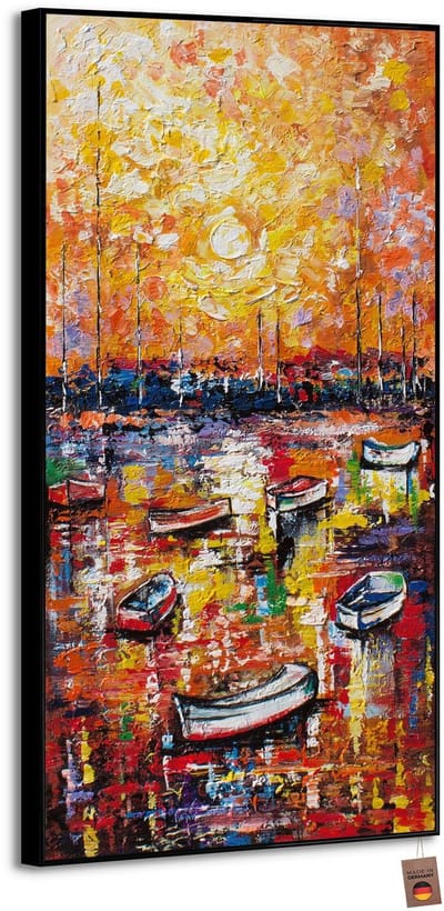 Canvas schilderij landschapsformaat handgeschilderd aanlegsteiger haven water – YS-Art Gallery – Luxe wanddecoratie voor woonkamer – Modern schilderij voor slaapkamer en hal