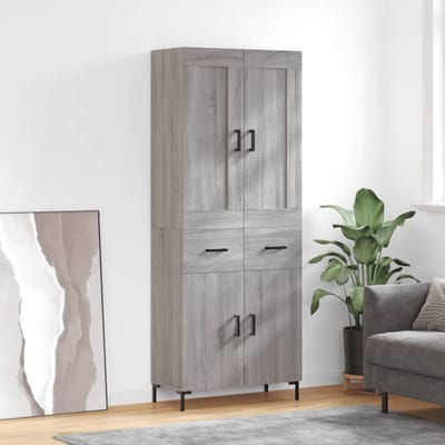 vidaXL - Hoge - kast - 69,5x34x180 - cm - bewerkt - hout - grijs - sonoma - eikenkleurig