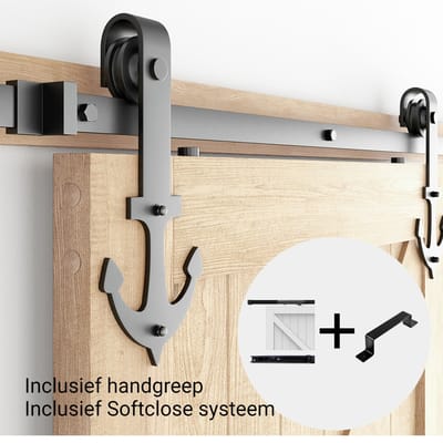Schuifdeursysteem Anker - Schuifdeurbeslag - Complete set - Softclose systeem - Deurgreep - 200cm rails