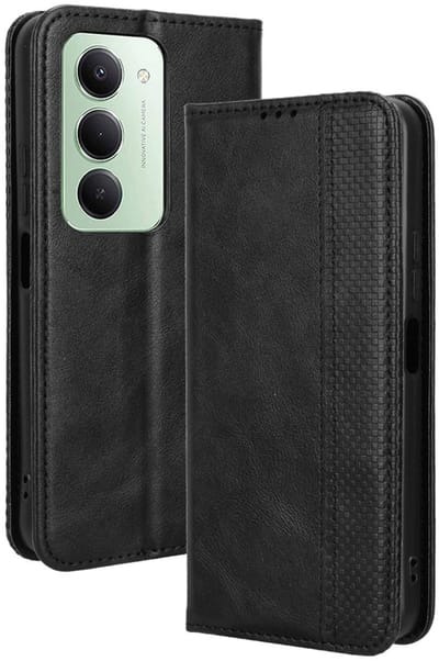 Coverup Hoesje - Geschikt voor Xiaomi Redmi 15 5G Hoesje - Coverup Vintage Style Book Case - Zwart
