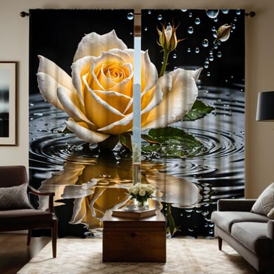 2 stuks HD waterroos decoratieve gordijnen Gele digitaal bedrukte gordijnen huisdecoratie stijl decoratie woonkamer slaapkamer W52H63inchW132H160cm beige