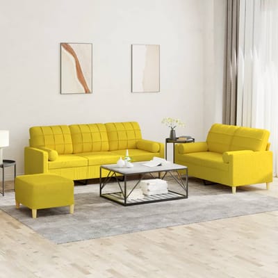 vidaXL - 3-delige - Loungeset - met - kussens - stof - lichtgeel