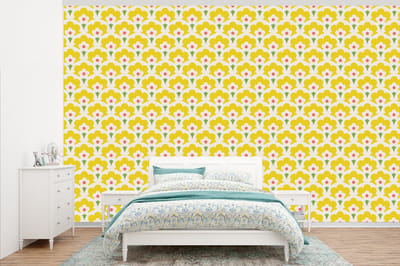 Behang - Fotobehang Design - Retro - Seventies - Geel - Breedte 345 cm x hoogte 220 cm