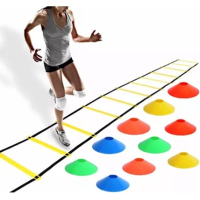 Agility Ladder 12 Sporten 20ft Snelheidstraining Ladder Uitrustingsset met 10 Schijven Draagtas voor Voetbal Sporten gray
