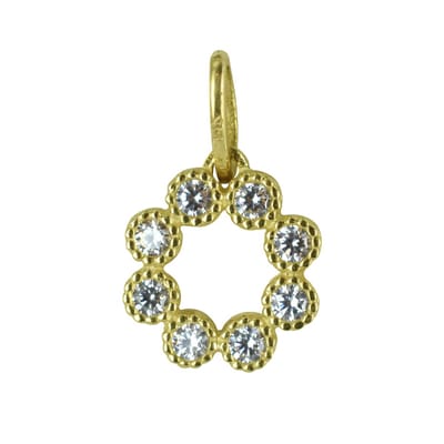 New Bling 132401202 Gouden Hangertje - Dames - Cirkel - Zirkonia Steentjes - 7 mm Doorsnee - 14 Karaat - Bedel - Goud
