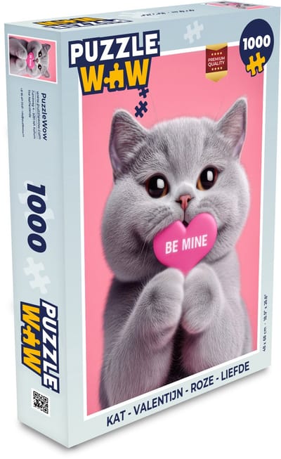 Puzzel Kat - Valentijn - Roze - Liefde - Legpuzzel - Puzzel 1000 stukjes volwassenen