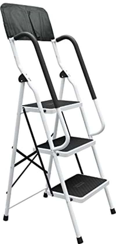 3 Stap Staal Vouwen Ladder - Anti-slip Met Veiligheid Leuning - Heavy Duty Voor Thuis En Outdoor