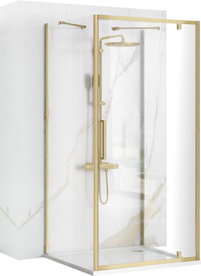 Rea Rapid Swing - Wandgemonteerde Douchecabine - Geborsteld Goud - 90X80 Rechthoek - 90X80X195Cm