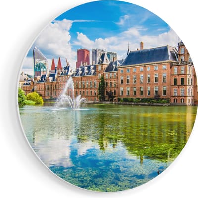 Artaza Forex Muurcirkel Binnenhof met het Hofvijver in Den Haag - 40x40 cm - Klein - Wandcirkel - Rond Schilderij - Wanddecoratie Cirkel