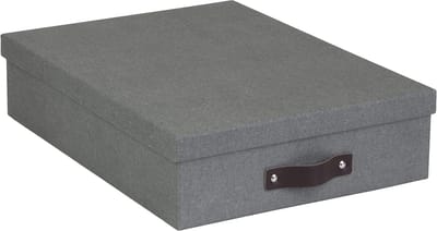 Famanu - Documentenbox voor A4-papier, brochures, bureaulade met deksel en handvat, opbergdoos van vezelplaat en papier in linnenlook, grijs