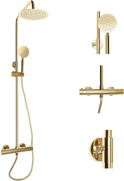 Doucheset met Thermostaat - Regendouche Systeem - Ontspannen Douchen - 360° Draaibare Douchekop - 70-110 cm - Goud