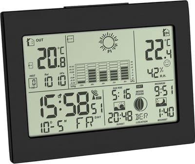 Weerstation - Weercomputer Binnen Buiten - Weer Voorspellen - Interactieve Symbolen - 158 x 123 mm - Zwart