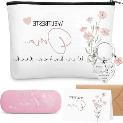 Cadeauset voor Grootmoeder – Brilhoes met Schoonmaakdoek, Make-up Tas, Sleutelhanger en Wenskaart, Perfect voor Verjaardag of Kerst, Stijlvol en Praktisch Geschenk