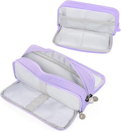 Grote Etui voor Schoolbenodigdheden met 3 Compartimenten | Organizer en Make-up Tas voor Kinderen en Volwassenen | Paars