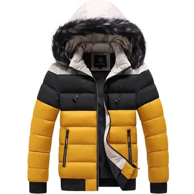 Heren Winter Jeugd Hooded Jas Heren Dikke Warme Katoen Gevoerde Jas Winddicht Kleurblok Katoen Gevoerde Jas Casual Tide 4XL black
