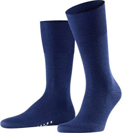FALKE Airport eenkleurig wol katoen sokken heren blauw - maat 45-46