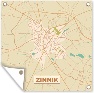 Tuin poster Plattegrond - Kaart - Zinnik - Stadskaart - Vintage - 200x200 cm - Tuindoek