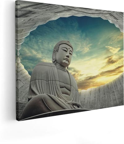 Artaza Canvas Schilderij Boeddha Zon - 50x40 cm - Wanddecoratie Woonkamer - Muurdecoratie Spiritueel - Kamer Accessoires