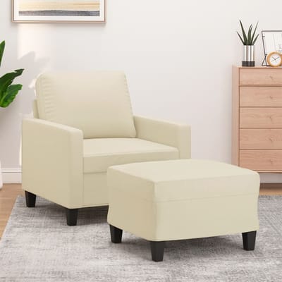vidaXL - Fauteuil - met - voetenbank - 60 - cm - kunstleer - crèmekleurig