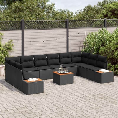 vidaXL - Tuinbank - Set - 10 - st - 10-Aantal - zitplaatsen - Zwart - Polyrattan