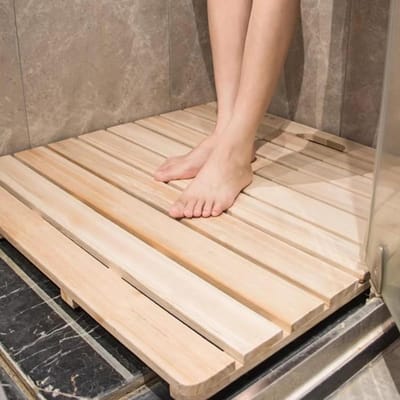 Houten Badmat - Spa Vloermat - Douche Veiligheid - Antislip Lattenontwerp - 50x50 cm - Natuurlijk Hout