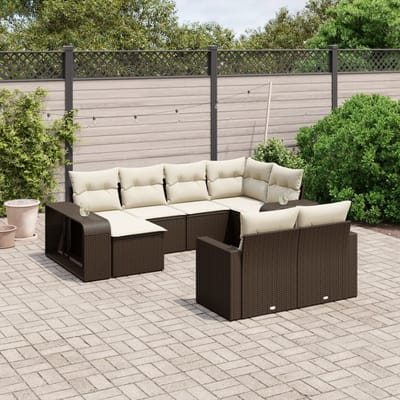 vidaXL - 10-delige - Loungeset - met - kussens - poly - rattan - bruin