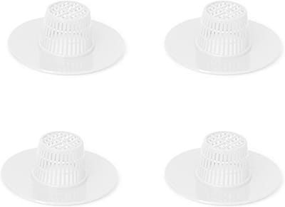 Set van 4 witte zeefjes voor gootsteenafvoer, haarvanger en afvoerstop voor wastafels en badkuipen