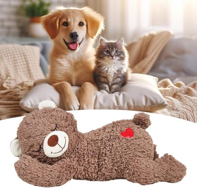 KZQ Knuffelbare Pluche Beer met Hartslag voor Puppy's - Kalmerend Knuffelspeelgoed voor Slaap en Dutjes met Angstvermindering voor Kleine en Middelgrote Honden