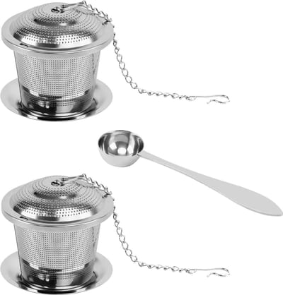 Intirilife 5-delige Theeset met infusers en roestvrijstalen lepel in Zilver - Voor heerlijke thee thuis of op reis