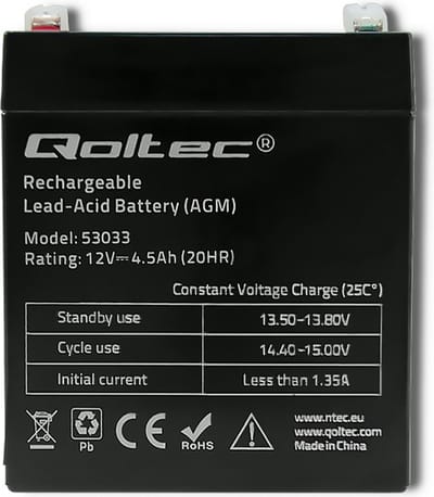 Qoltec Agm-Accu 12V 4,5Ah Voor Ups, Noodstroomvoorziening, Alarmsysteem En Cctv-Systeem.