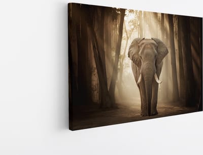 Saammp Canvas Schilderij - olifant in het Bos - Afrika - Dieren - 45x30 - Foto op canvas - Wanddecoratie - muurdecoratie Woonkamer - Slaapkamer decoratie - Canvas Print