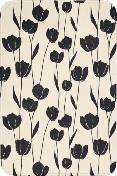 Badmat 60x90 cm - Antislip - Tulpen - Patroon - Zwart - Badmatten voor badkamer - Badkamermat - Douchemat - Badkamer mat