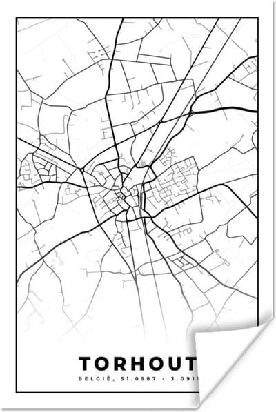 Poster België – Torhout – Stadskaart – Kaart – Zwart Wit – Plattegrond - 120x180 cm XXL