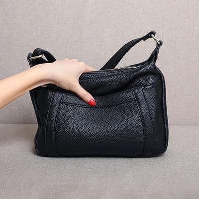 Sac à bandoulière tendance et tendance en cuir véritable pour femme, grande capacité, style simple 26*16.5*7.5（cm） black