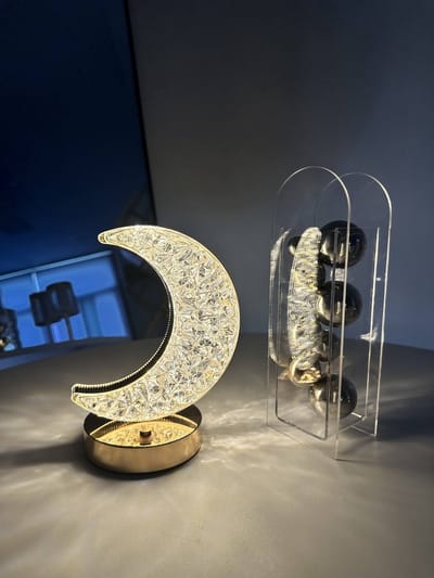 Tafellamp - Nachtlampje LED met Dimmer - Bureaulamp wit-warm licht - Sfeerlamp - Crystal lamp ster en maan