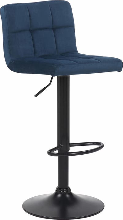 CLP Feni Barkruk - Met rugleuning - Verstelbaar - Velvet - Fluweel - blauw/zwart