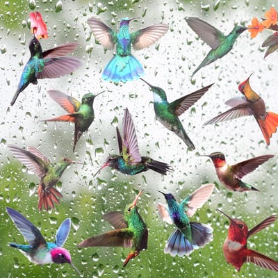Dailygoody - Hummingbird Raamstickers - Zelfklevende Decoratie - 19 Stuks - Vogelbescherming - Kleurrijke Natuurdécoratie - Geschikt voor Thuis