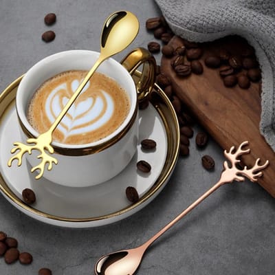 Eland roerlepel, roestvrij stalen koffie-suikerlepel, kerstlepel, dessertlepel, koffielepel, elandlepel, roestvrij staal, lepel voor het roeren van melkkoek, espresso, ijs, theelepel, servies