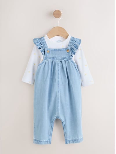 Next - Meisjes - 2-delige set van tuinbroek en rompertje met lange mouwen - Blauw