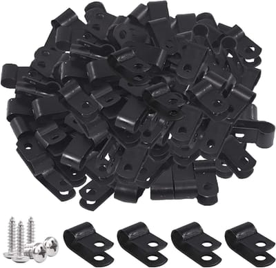 60 Stuks 1/4 Inch Zwarte Nylon Schroefbevestiging R-Type Kabelclips met 60 Schroeven voor Draad, Kabel en Leidingen - Kabelbevestigingsset
