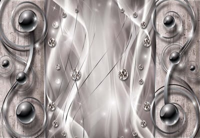 Fotobehang Silver Grey Black Abstract Modern Art | XL - 208cm x 146cm | 130g/m2 Vlies