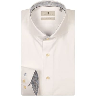 Thomas Maine Overhemd Two-Ply Twill Subtle Feather Pattern Contrast Bari Cutaway Wit-Blauw / male