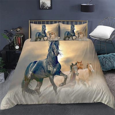Paard Dier 3D Beddengoed Dubbel Bed Dekbedovertrek Set voor Volwassenen Zacht Hometextiel Geen Laken Volledige Kingsize Decor Slaapkamer Textiel 135X200cm-2pcs gray