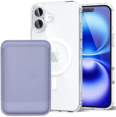 Shockproof Anti Shock Back Cover Hoesje Compatibel met MagSafe Geschikt voor: Apple iPhone 16 Plus met Magnetische Pasjeshouder - Paars