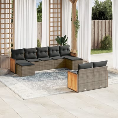 vidaXL - 9-delige - Loungeset - met - kussens - poly - rattan - grijs