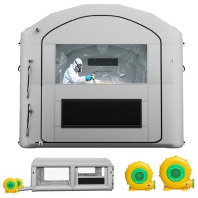 VEVOR Opblaasbare Spuitcabine 6x3x2,5 m Spuitcabine Verftent Grijs, met 550W & 750W Ventilator, Actieve Koolstoffiltratie, PVC Raam voor ATV, Motorfiets & Middelgroot Meubilair, Draagbaar