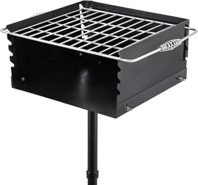 Outdoor Park Grill 16 x 16 Inch Park Style Houtskoolgrill Grootte van Grilldoos 40,6 x 40,6 x 20,3 cm Verstelbare Park Charcoal Grill, Hoogte Paal 127 cm, voor Houtskoolgrill Wandelen Picknick
