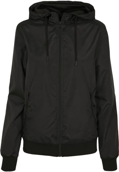 Build Your Brand - Windrunner Dames Hoodie met Rits - Black/Black maat XS