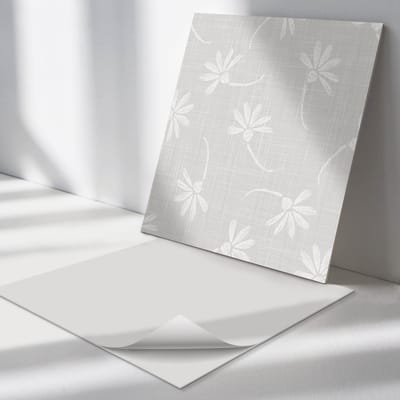 Wallfluent Vinyl Tegels - Achtergrond met Bloemenpatroon Zelfklevende Vinyl Tegels - 30 cm x 30 cm - Grijs Vinyl Tegels - Verpakking van 9 stuks - Vierkant PVC Tegels - Bloemen en Planten Plaktegels - Vinyl Wandtegels - Plaktegels Keuken en Badkamer
